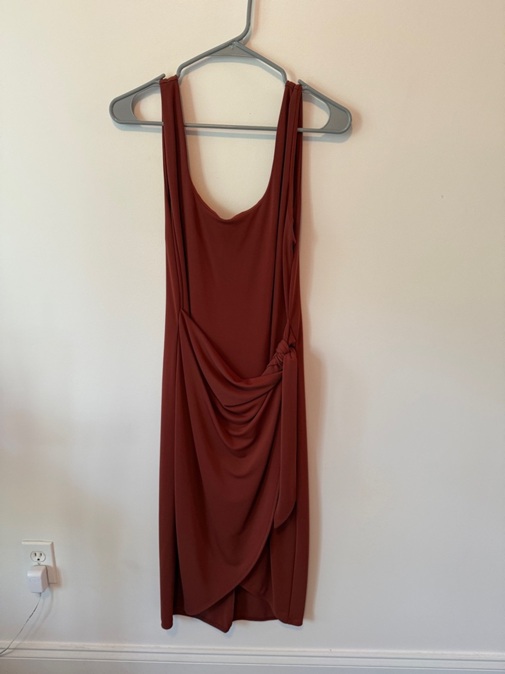 Express Rust Red Draped Midi Dress